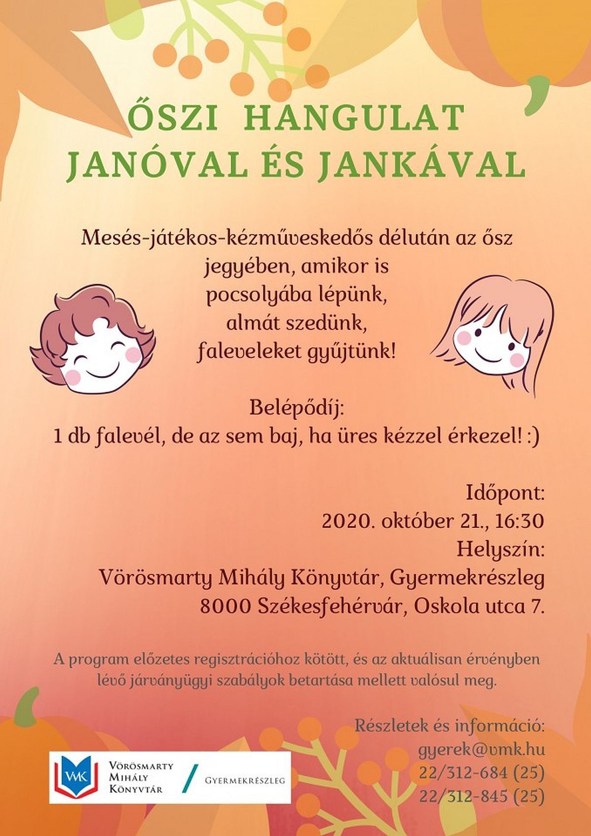 Őszi mesés-kézműves délután a Vörösmarty Könyvtárban szerdán